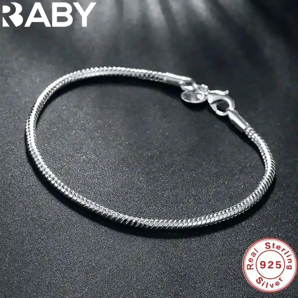 Pulseira Feminina 925 Prata Esterlina Cobra Corrente 3mm – Base para Charme, Casamento, Noivado e Moda Festa