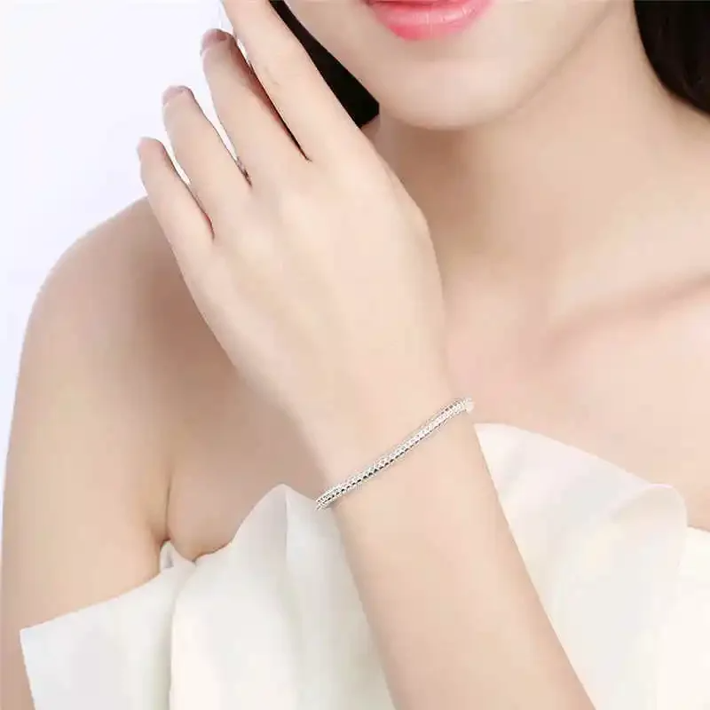 Pulseira Feminina 925 Prata Esterlina Cobra Corrente 3mm – Base para Charme, Casamento, Noivado e Moda Festa