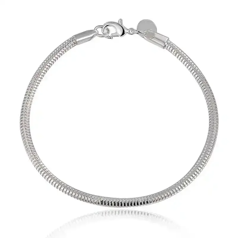 Pulseira Feminina 925 Prata Esterlina Cobra Corrente 3mm – Base para Charme, Casamento, Noivado e Moda Festa